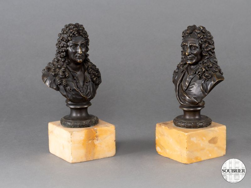 Deux petits bustes bronze socle marbre