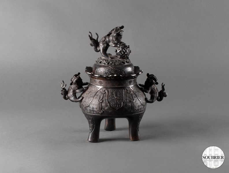 Brûle parfum chinois en bronze