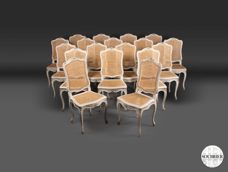 18 Louis XV caned chairs