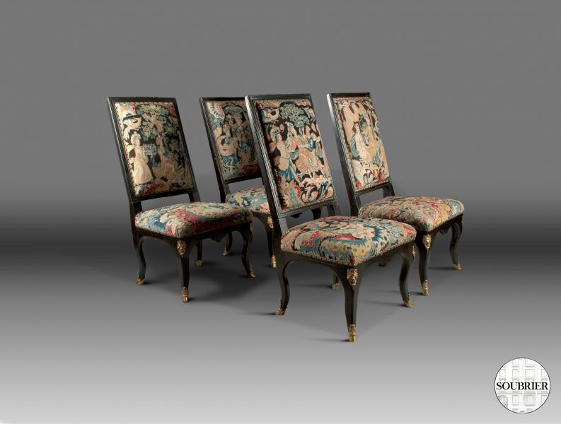 4 Chaises tapisserie Louis XIV