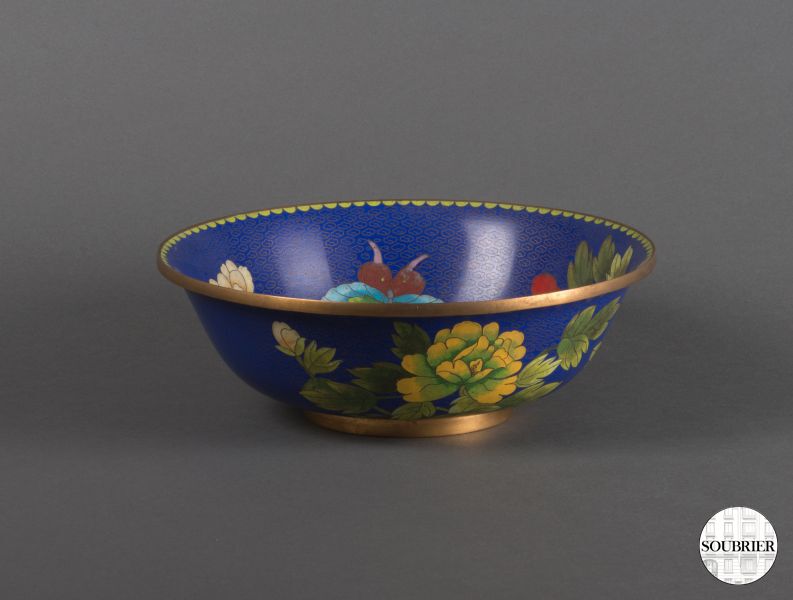 blue cloisonné bowl with flowers