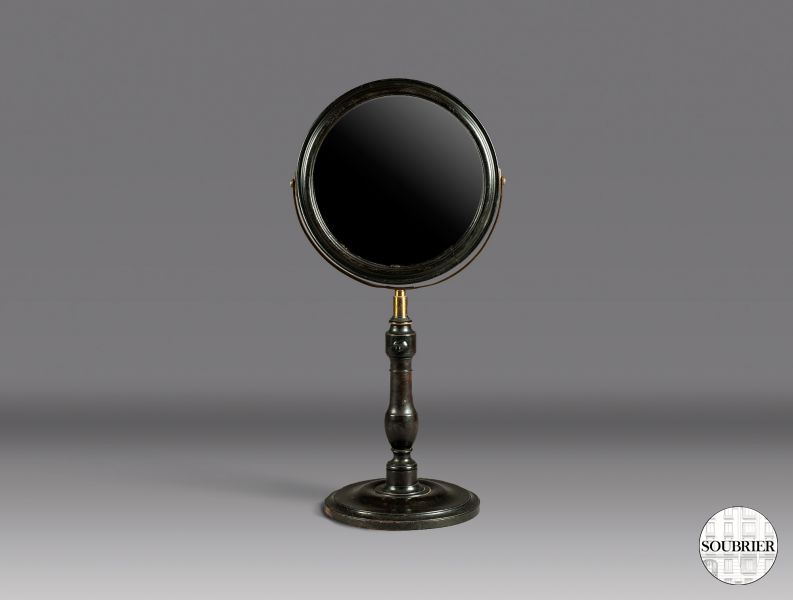 Black round pedestal mirror