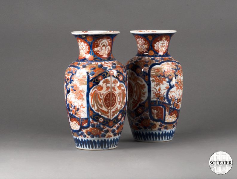 Blue and orange chinese vases