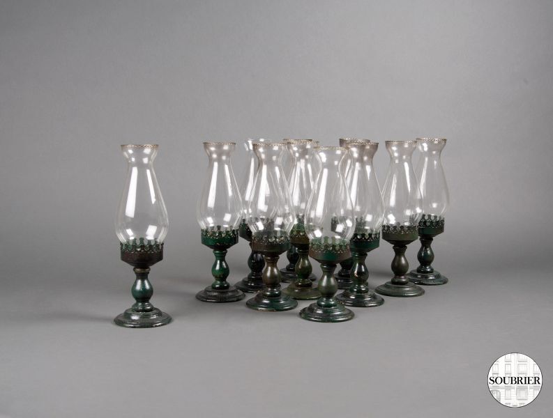 11 dark green lacquer candle holders