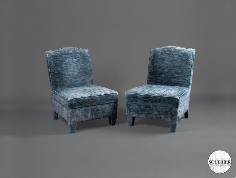Pair of blue velvet low chairs