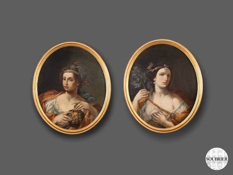 Deux portraits femme cadre ovale