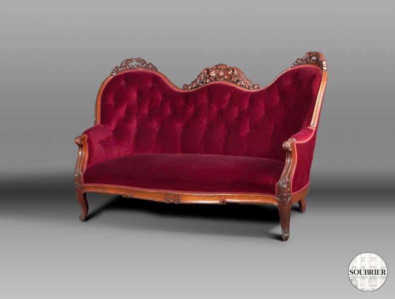 Canapé en velours rouge Napoléon III