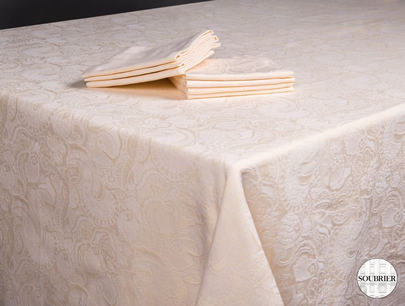 Pair of ivory damask tableclothes