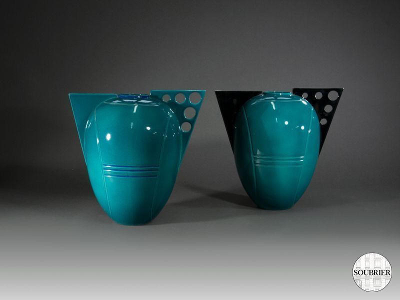 Vase œuf en faïence turquoise