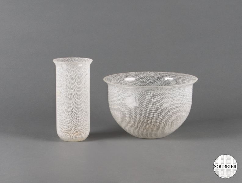 White filigree vases