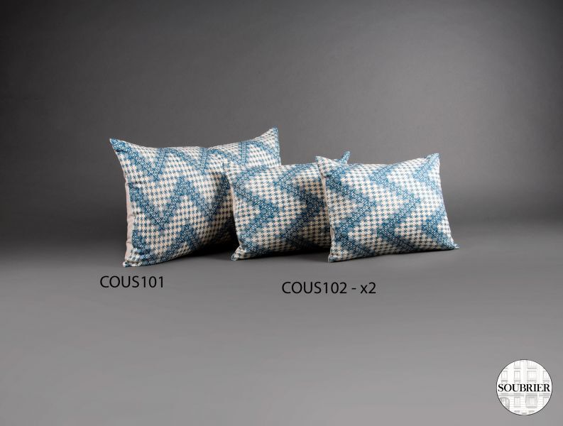 3 Blue Hungarian stitch cushions