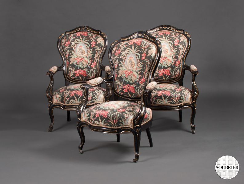 3 Napoleon III Tiger Hunt armchairs