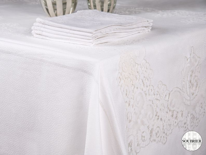 Lace and damask tablecloth