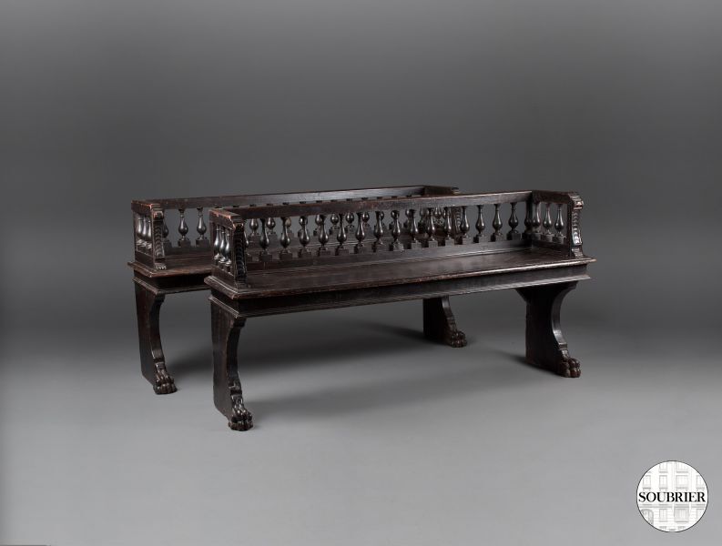 Black wooden benches