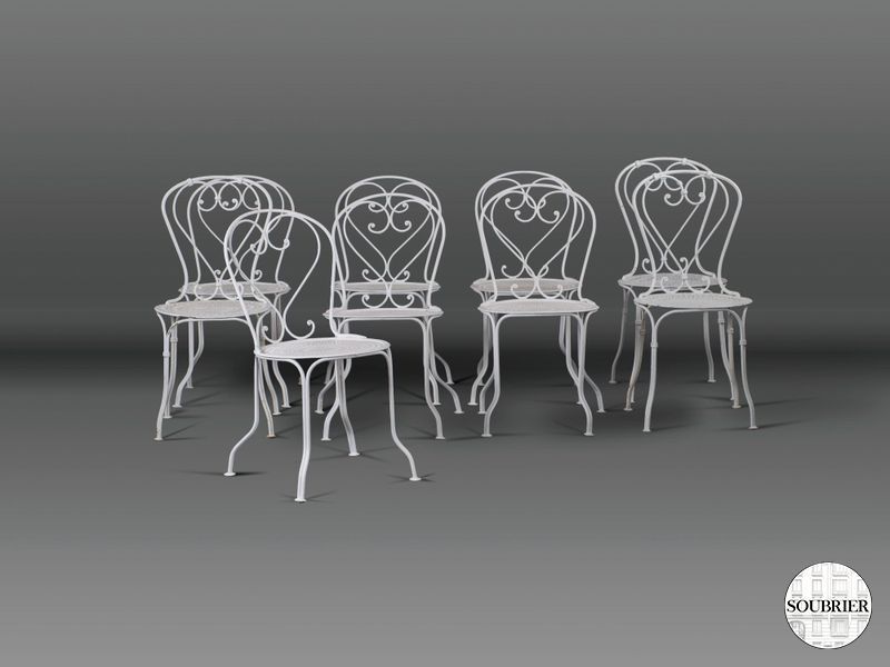 White wrought iron garden chairs