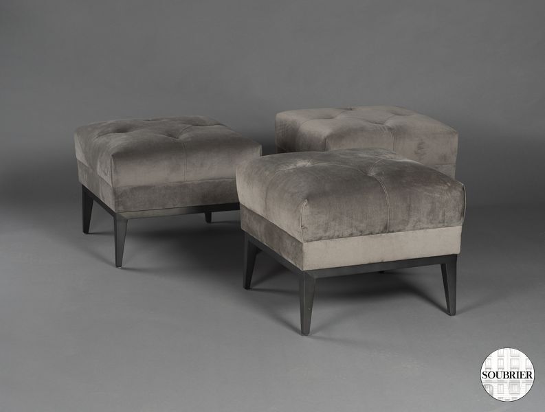 Three grey velvet stool