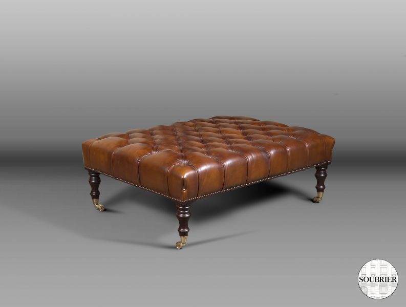 Brown leather chesterfield stool