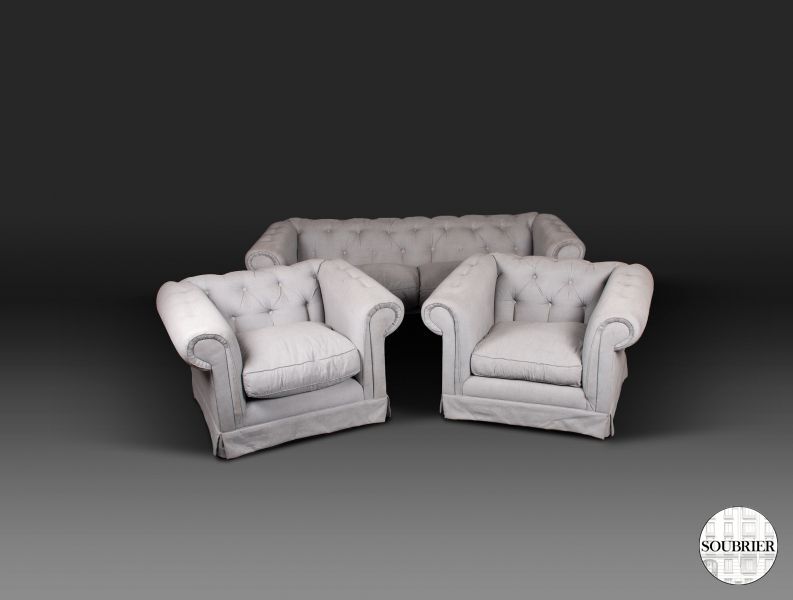 Grey Chesterfield living room suite