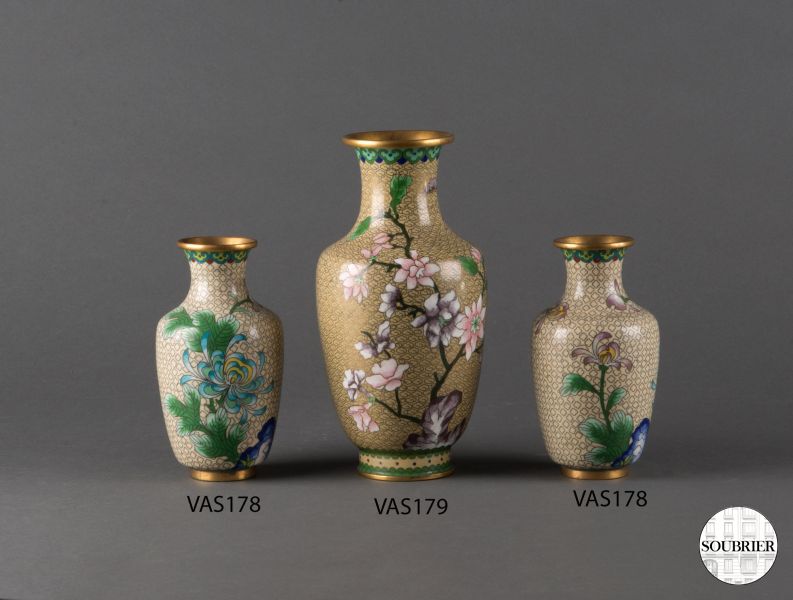Pale green Chinese cloisonné vases