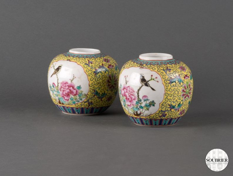 Pair of yellow chinese vases