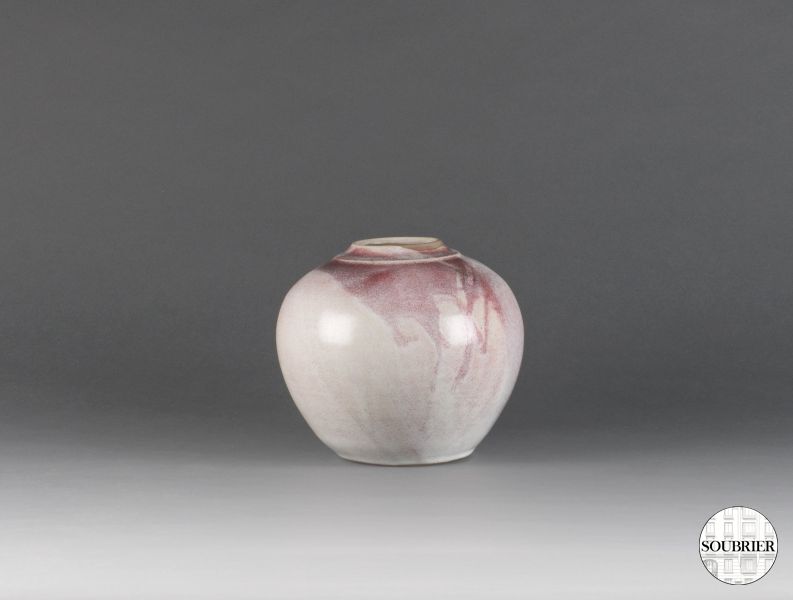 Vase boule en grès gris et violet