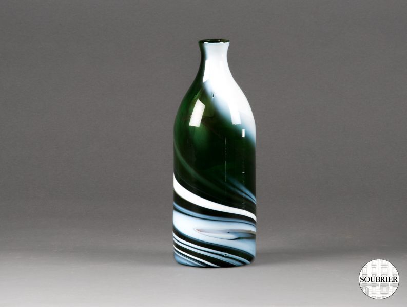 White and green marbled glass bottle