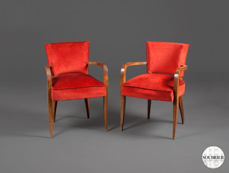 Pair of red velvet armchairs
