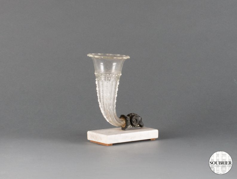 Crystal cornucopia ram head vase