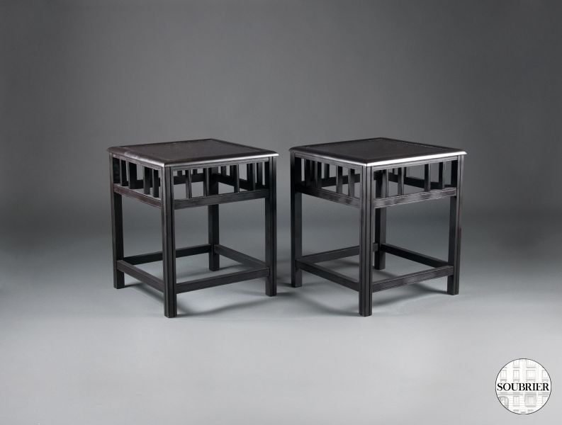 Pair of black lacquered end tables