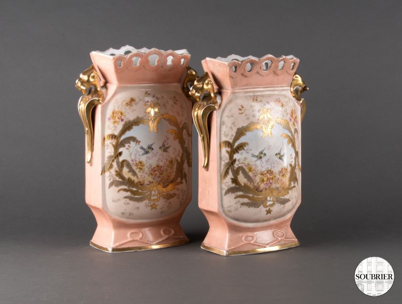 Vase Napoléon III rose et or