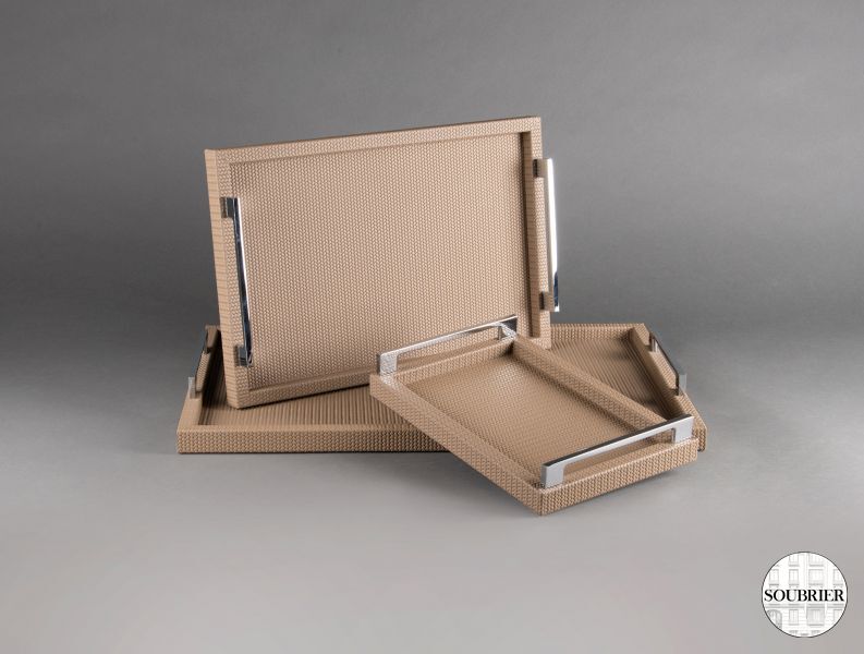 Taupe leather trays
