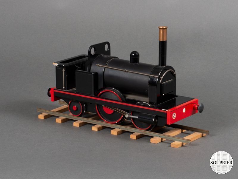 Black and red wooden steam locomotive