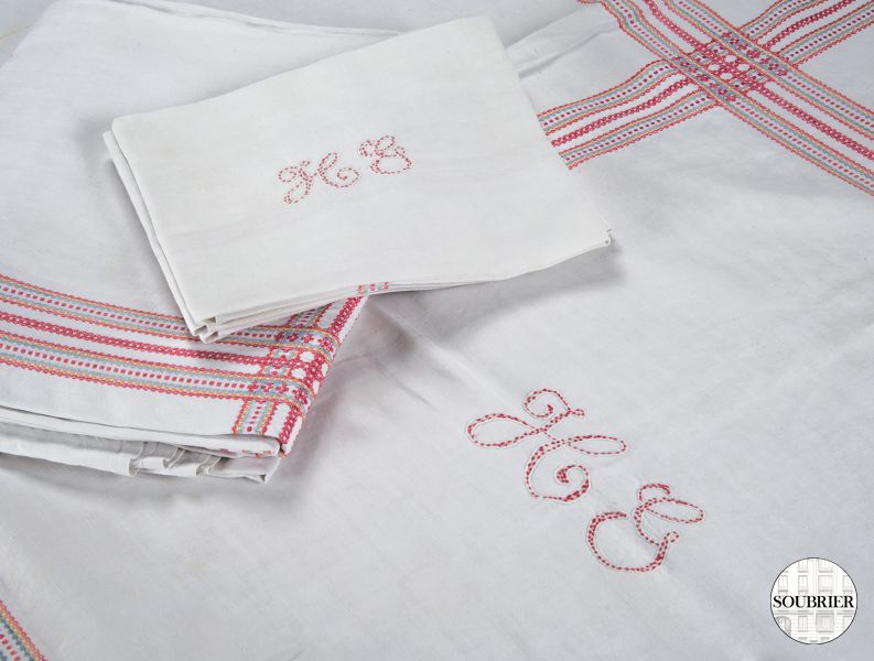 Pair of red striped tablecloths