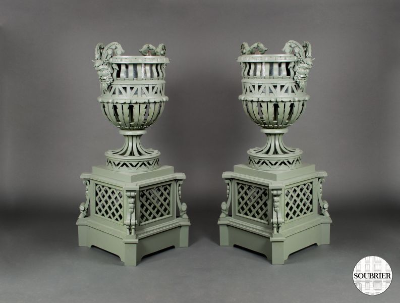 Two lattice work vases