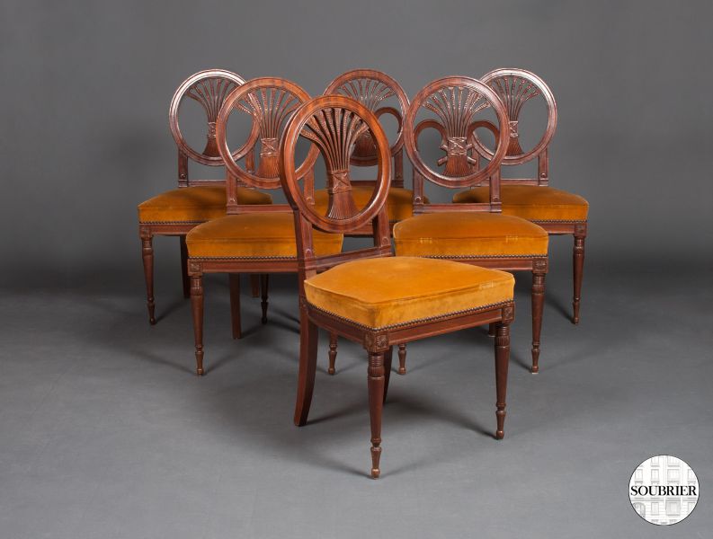 6 French Directory wheat chairs