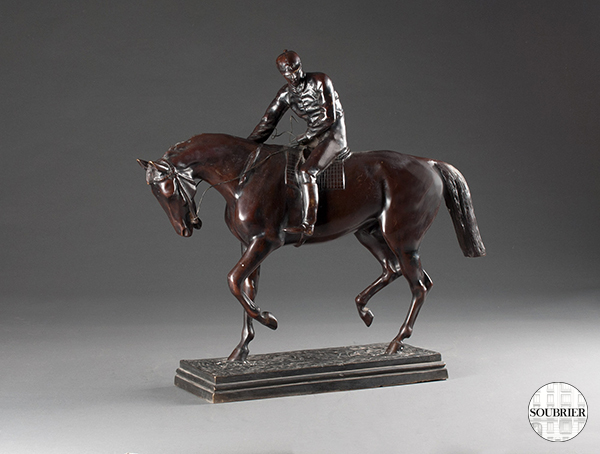 Cavalier et cheval en bronze