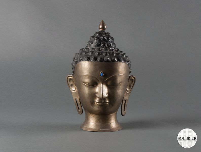 Tête de bouddha en métal doré