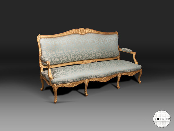 Canapé bleu Louis XV en bois doré