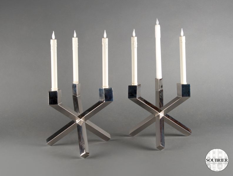 Pair of chrome-plated candlestick