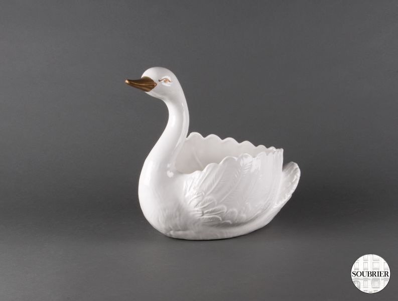White earthenware swan planter