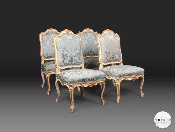 4 Blue Louis XV chairs
