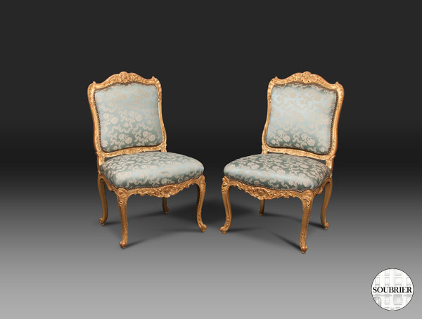 Giltwood & blue Louis XV chairs