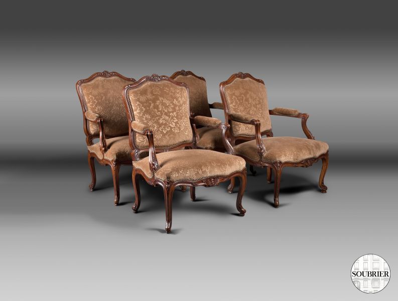 4 Brown Régence Louis XV armchairs