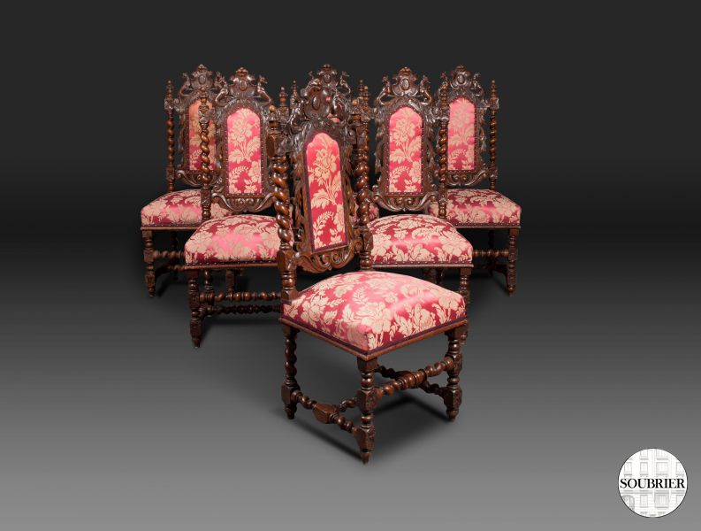 6 Henri II mahogany chairs