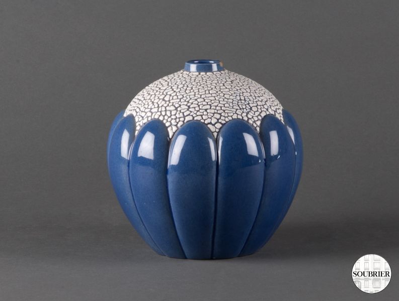 Blue earthenware ball vase