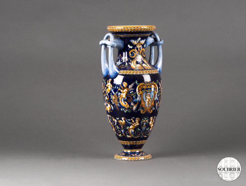 Midnight blue Gien earthenware vase