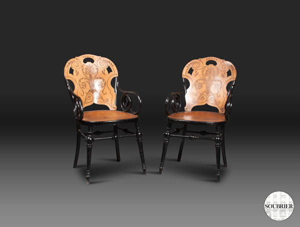 Carved wood Thonet armchairs
