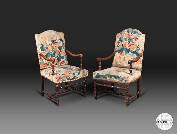Rustic tapestry armchairs