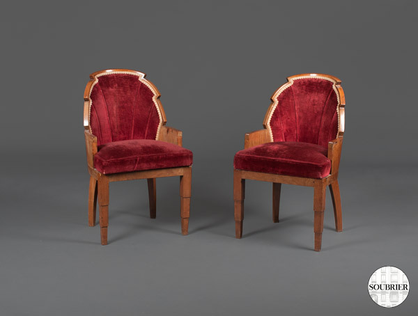 Art Deco red velvet armchairs