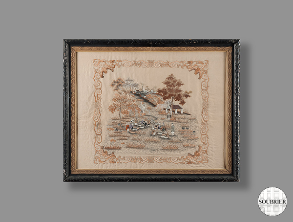 Japanese embroidery of a rice field